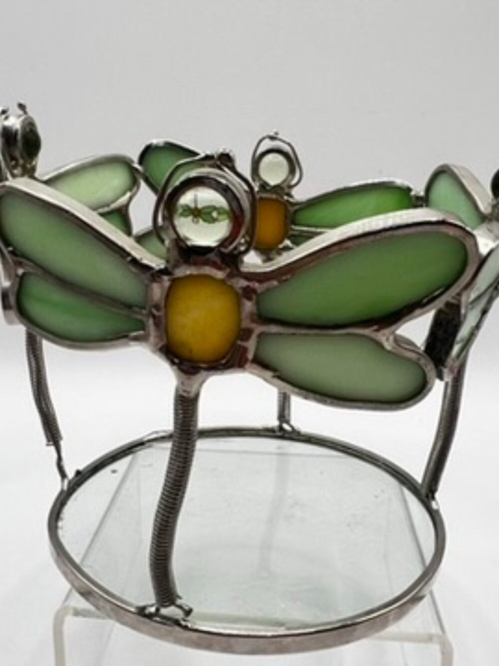 RARE Stained Glass Dragon Fly Votive Tea light Candle Holder Springs for Tail 4"